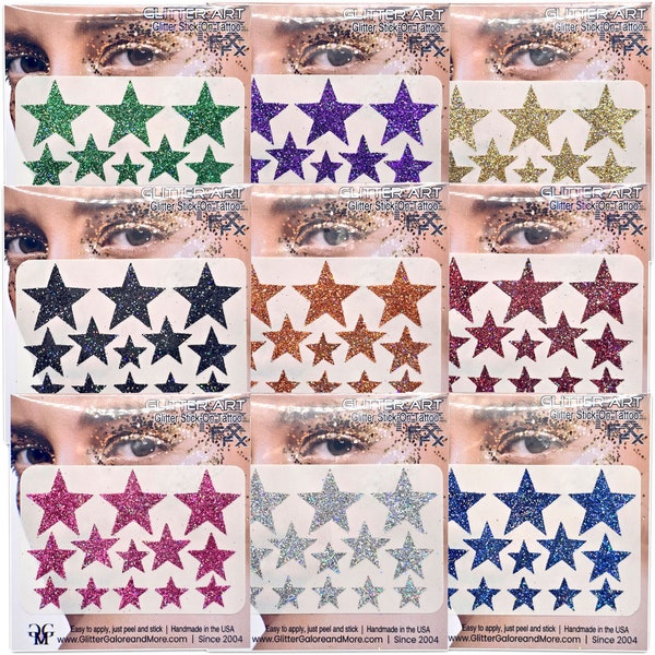 Multi Size Face Glitter Stars, Glitter Decals for Teams, Temporary Glitter Tattoo for School Spirit