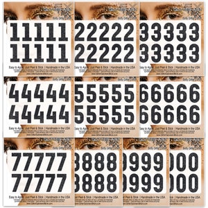 Number Face Tattoo Stickers in Black Glitter,  Number Temporary Tattoo, Player Numbers for Cheeks Team Sports