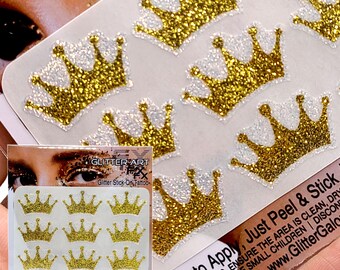 Crown Glitter Tattoo Stickers, Self-Adhesive Glitter Stickers, Glitter Crowns in Various Colors