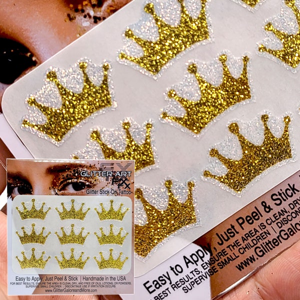 Crown Glitter Tattoo Stickers, Self-Adhesive Glitter Stickers, Glitter Crowns in Various Colors