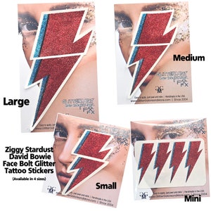 Ziggy Stardust David Bowie Face Bolt Tattoo Sticker, Starman Halloween Costume Sticker