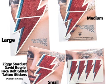 Ziggy Stardust David Bowie Face Bolt Tattoo Sticker, Starman Halloween Costume Sticker
