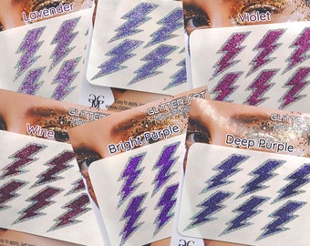 Purple, Lavender, Violet Face Lightning Bolts Glitter Stickers, Custom Glitter Bolts for Cheer Teams, Lightning Bolts Decal