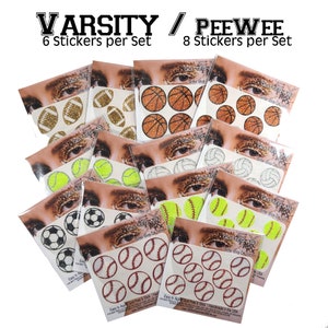 Sports Balls Glitter Face Stickers, Cheek Decals, Basketball, Football, Baseball, Soccer, Softball, Tennis, Volleyball