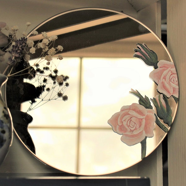 Original Acrylbild Rosen auf Spiegel, Dekoration, pink roses