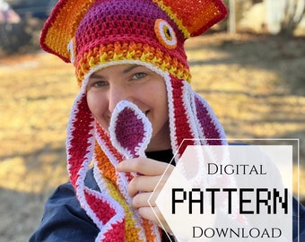 Squid hat crochet pattern, pdf digital download, squidtastic hat, crochet for ocean lovers, animal hat instant download, cephalopod clothes