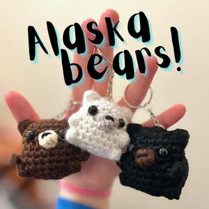 Little Juneau Alaska bear keychain, polar bear bag charm, black bear plush, brown bear accessory, purse charm, woodland stocking stuffer