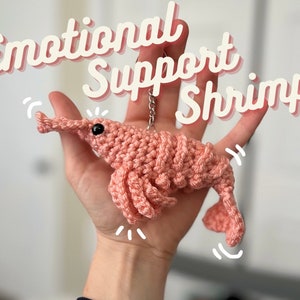 Emotional support shrimp, shrimp keychain, crustacean plushie, sea creature stuffed toy, prawn plush, crocheted shrimp, gift for ocean lover