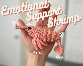 Emotional support shrimp, shrimp keychain, crustacean plushie, sea creature stuffed toy, prawn plush, crocheted shrimp, gift for ocean lover