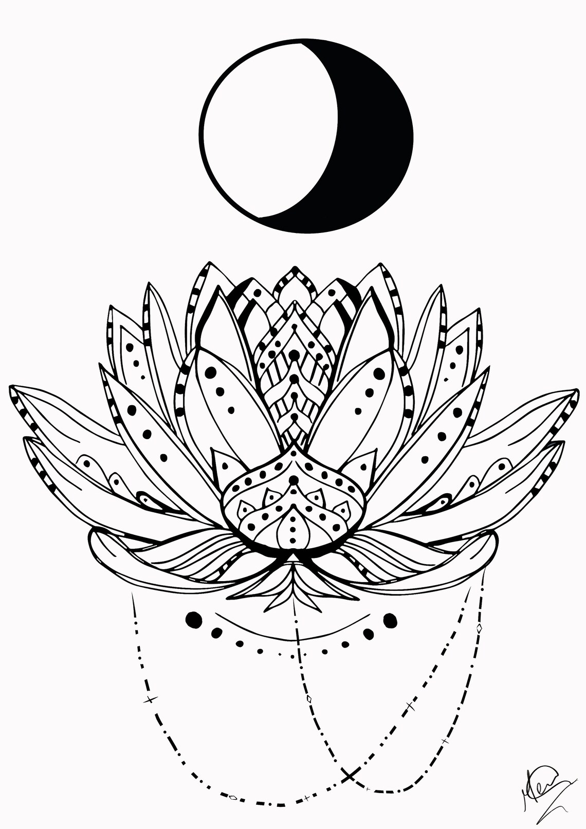 Lotus Flower Moon Crescent Wall Art Etsy UK