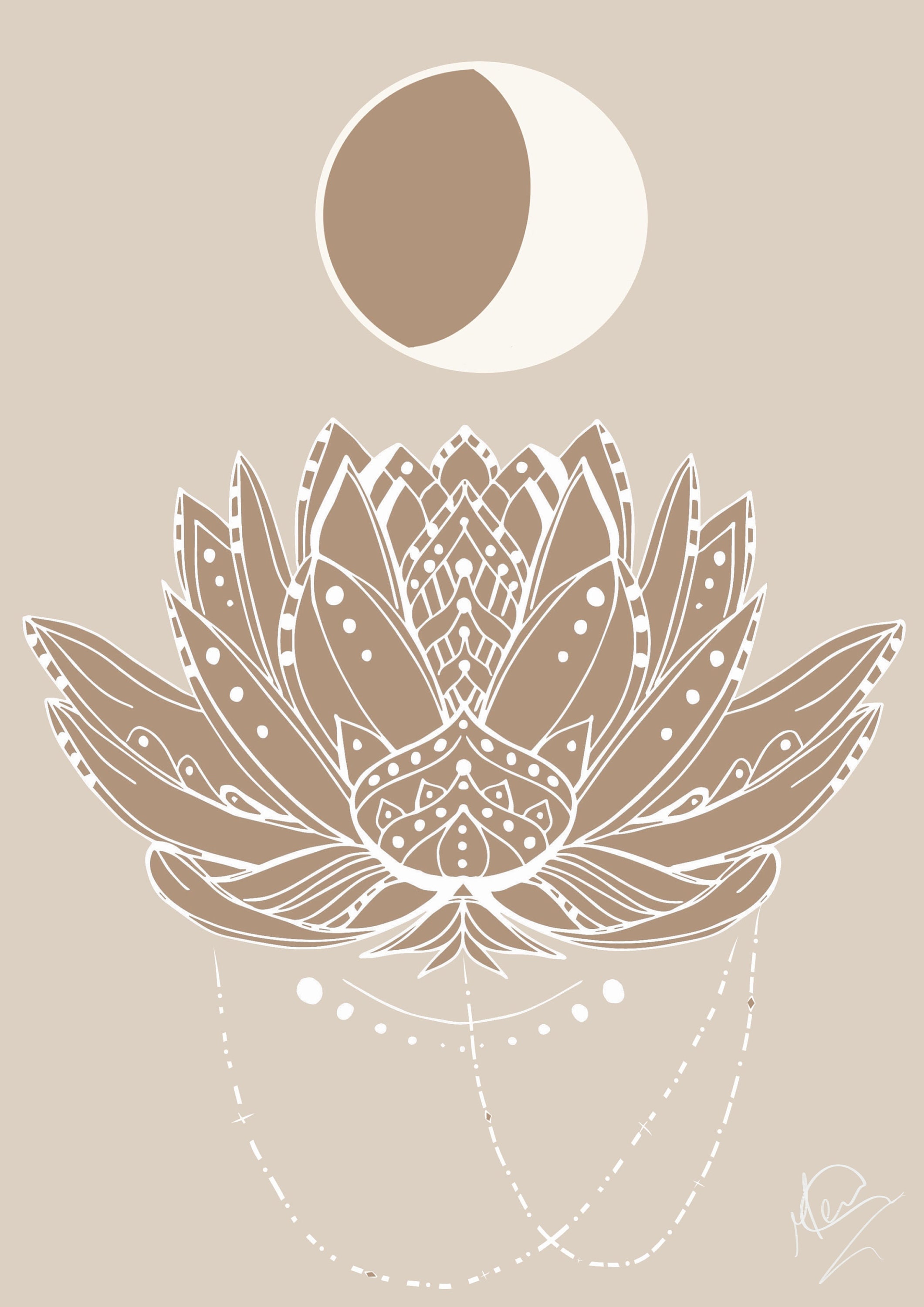 Lotus Flower Moon Crescent Wall Art Etsy UK