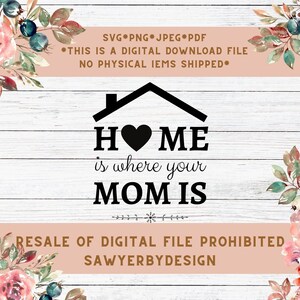 Mom svg, home is where your mom is SVG, Mama Monogramm, Muttertag SVG Schnittdatei, Cricut Cut Datei, Mama SVG