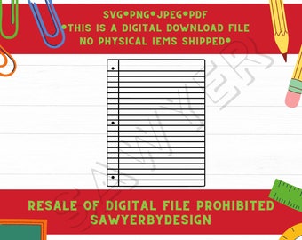 Lined Notebook Paper SVG, PNG, School Paper Clipart (Digital Download)