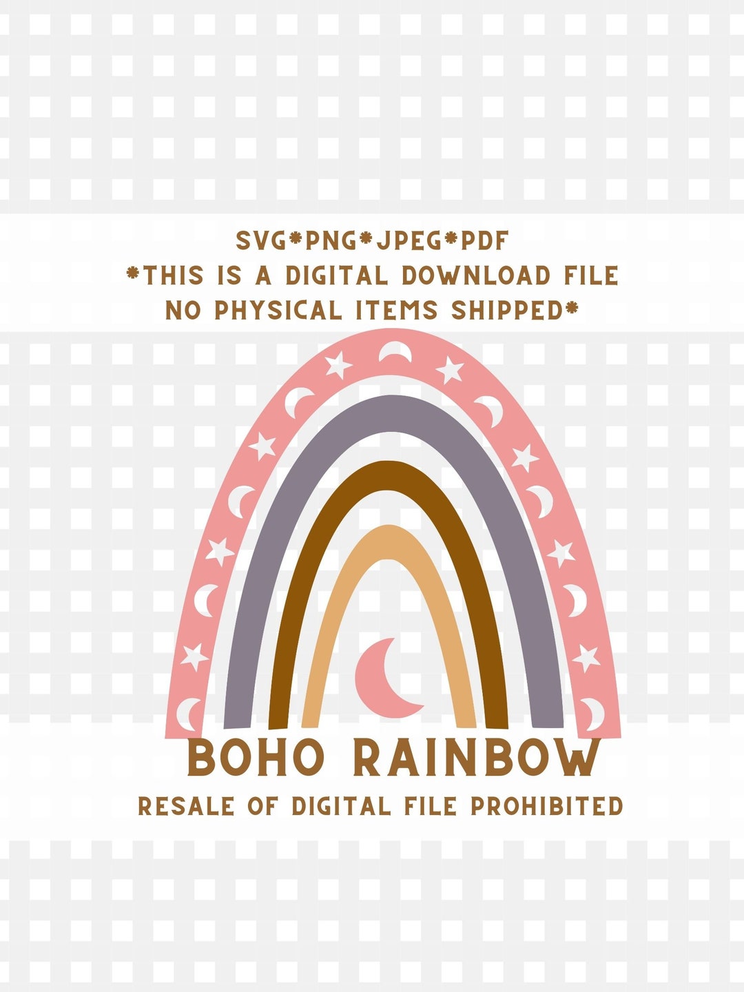Boho Rainbow SVG Moon - Soft Pastel Rainbow Clipart PNG - Hand Drawn ...