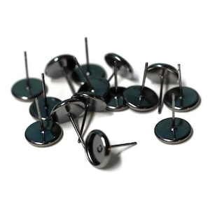 8mm Gunmetal Tray Cabochon Earring Settings 10 Piece Set, Jewelry Supplies, Earring Making Supplies