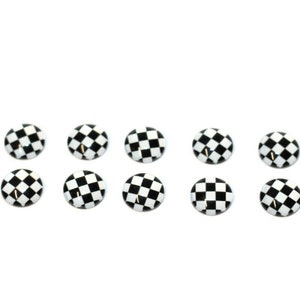 Black White Checkered Flag 12mm Photo Glass Cabochons, Set of 10 pieces