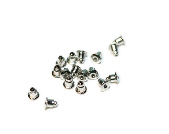 Silver Tone Ear Nuts, Earring Backs, 50 pieces, jewelry supplies, earring making supplies