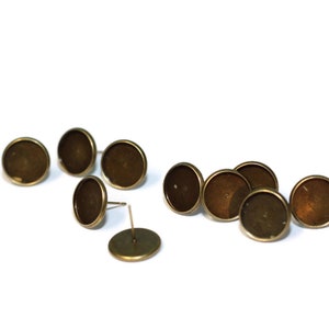 12mm Antique Bronze Tray Cabochon Earring Settings 10 Piece Set, Jewelry Supplies, Earring Making Supplies