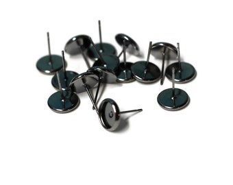 10mm Gunmetal Tray Cabochon Earring Settings 10 Piece Set, Jewelry Supplies, Earring Making Supplies