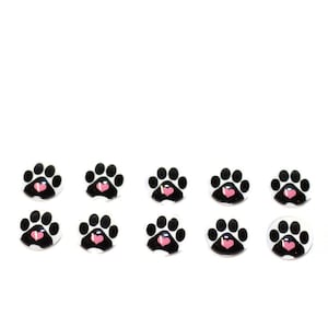 Animal Paw Print 12mm Photo Glass Cabochons, Set of 10 pieces, Dog print, Cat print