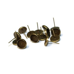 8mm Antique Bronze Tray Cabochon Earring Settings 10 Piece Set, Jewelry Supplies, Earring Making Supplies