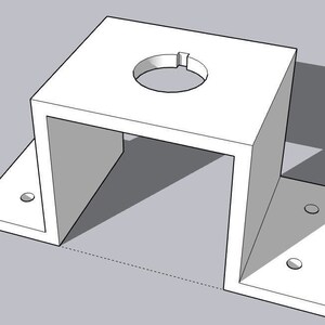 May include: White plastic bracket with a round hole in the top and three smaller holes on the side. The bracket is designed to be mounted to a wall or other surface.