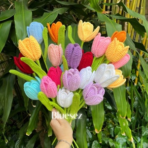 Tulip Flower - Knitted Flower Bouquet, A bunch of flowers, Tulip Crochet Flower, Crochet Flower Bouquet, Mother's Gift, Flower Handmade