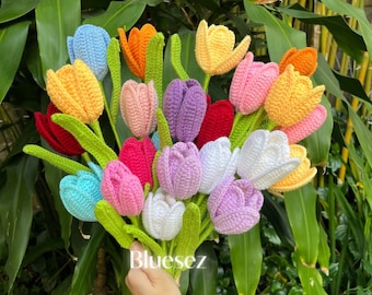 Tulip Flower - Knitted Flower Bouquet, A bunch of flowers, Tulip Crochet Flower, Crochet Flower Bouquet, Mother's Gift, Flower Handmade