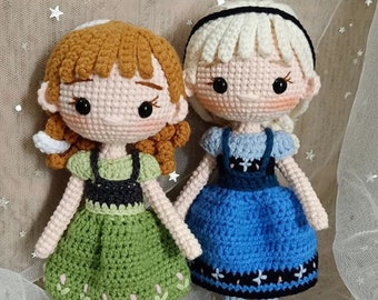 Elsa & Anna Crochet Doll - Frozen Crochet, Disney Princess Crochet Doll, Amigurumi Princess Dolls, Princess Doll, Gift for Daughter