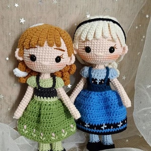 Muñeca de crochet Elsa y Anna - Frozen Crochet, Muñeca de crochet de princesa Disney, Muñecas de princesa amigurumi, Muñeca de princesa, Regalo para hija