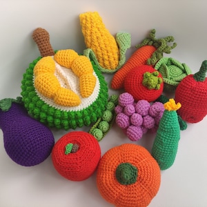 Fruits and Vegetables Crochet - Pretend Food, Crocheted Fruit, Crochet Food Plush, Interactive Children Games, Montessori Toys, Newborn Gift