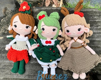Christmas Elf Crochet Dolls - Christmas Tree Elf, Reindeer Elf, Poinsettia Elf Amigurumi Doll - Princess Doll for Baby, Little Girl