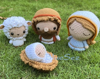 Nativity Minis Crochet Set - Virgen Mary, Saint Joseph, Baby Jesus Amigurumi - Birth of Christ/Jesus - The Night Jesus Was Born Home Decor