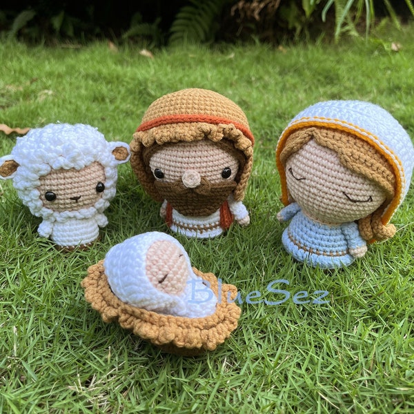 Nativity Minis Crochet Set - Virgen Mary, Saint Joseph, Baby Jesus Amigurumi - Birth of Christ/Jesus - The Night Jesus Was Born Home Decor