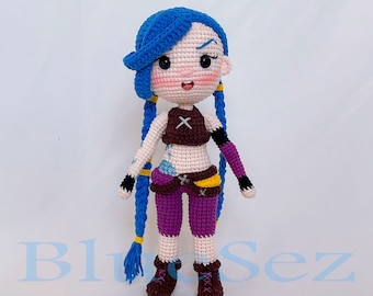 Jinx Acane Crochet Doll - Chibi Jinx Amigurumi, Crochet Anime League of Legends, Custom LOL Plush Toy, Game Character Plushie, Handmade gift