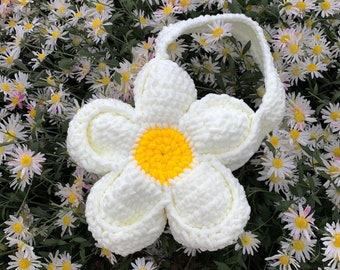 Daisy Shoulder Bag Crochet - Crochet Tote Bag, Floral Tote Bag, Daisy Flower Hand Bag, Travel Bag, Handmade Shoulder Bag, Trendy Tote Bag