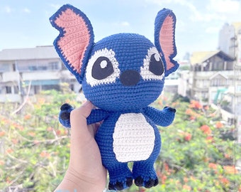Stitch Crochet Doll- Cute Stitch Amigurumi, Disney Plush Toy, Blue Alien, Lilo & Stitch Doll, Disney cute gift, Alien Peeker