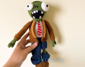 Zombie Plush, Zombie Crochet Doll, PvZ Stuffed, Game Crochet Zombie Plush Toy, Walking Dead, Handmade Zombie Toy, Halloween Decor