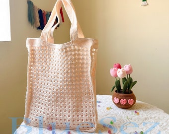 Crochet Tote Bag, Custom Beach Bag, Knit Bag, Vintage Bag, Mesh Market Bag, Handmade Shoulder Bag, Gift for her