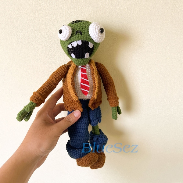 Zombie Plush, Zombie Crochet Doll, PvZ Stuffed, Game Crochet Zombie Plush Toy, Walking Dead, Handmade Zombie Toy, Halloween Decor