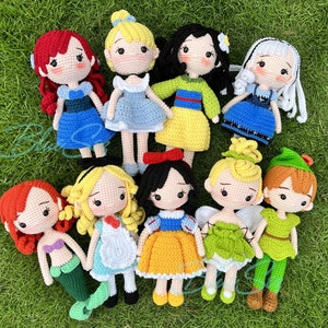 All Disney Princess Crochet Doll, Amigurumi Princess Dolls, Princess Gift Toy - Snow White, Elsa, Anna, Alice, Aurora, Ariel, Jasmine, Moana