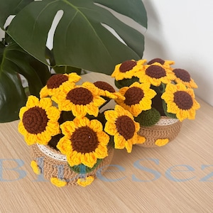 Crochet Sunflower Pot, Handmade Sunflower Gift, Gift for girl, Anniversary Gift, Mother&#39;s Day Gift, Home Decor, Flower Potted