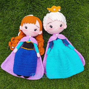 Elsa and Anna Princess Crochet Doll- Frozen Princess, Elsa & Anna Princess Plush Toy, Disney Princess Doll, Handmade Doll, Christmas Gift