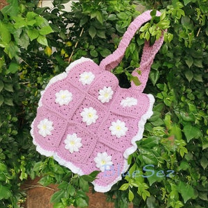 Cute Floral Tote Bag - Flower Tote Bag, Daisy Bag, Retro Tote, Shoulder Bag, Hand Bag, Picnic Bag, Handmade Bag, Gift for Girl Birthday Gift