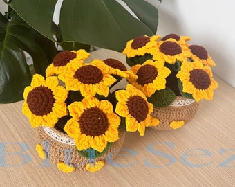 Crochet Sunflower Pot, Handmade Sunflower Gift, Gift for girl, Anniversary Gift, Mother's Day Gift, Home Decor, Flower Potted