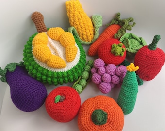 Fruits and Vegetables Crochet - Pretend Food, Crocheted Fruit, Crochet Food Plush, Interactive Children Games, Montessori Toys, Newborn Gift