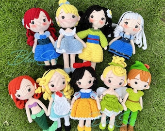 Princess Crochet Doll - Amigurumi Princess Dolls, Princess Gift Toy, Handmade Plush - Snow White, Elsa, Anna, Alice, Aurora, Ariel, Jasmine