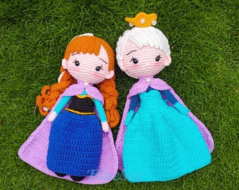 Elsa and Anna Princess Crochet Doll- Frozen Princess, Elsa & Anna Princess Plush Toy, Disney Princess Doll, Handmade Doll, Christmas Gift