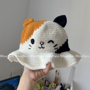 Sombrero de cubo de gato de ganchillo - sombrero de cubo de oreja de gato, sombrero de cubo de animales, cuties de sombrero de cubo, cubo de gato lindo, sombrero unisex, regalo para amante de los gatos