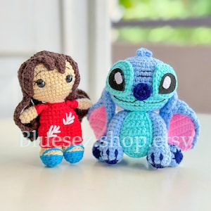 Lilo und Stitch Häkelpuppe - Lilo und Stitch Amigurumi Spielzeug, Lilo und Stitch Amigurumi Plüsch, Cartoon Plüsch, Geschenke für Lilo und Stitch Fans